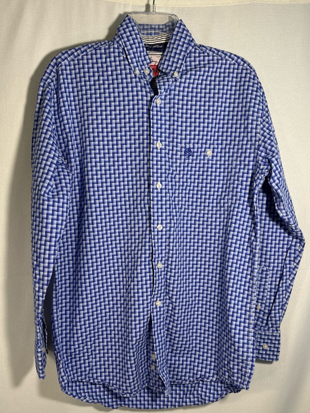 Wrangler George Strait Cowboy Cut Blue and White Woven-Check Button-Down Shirt